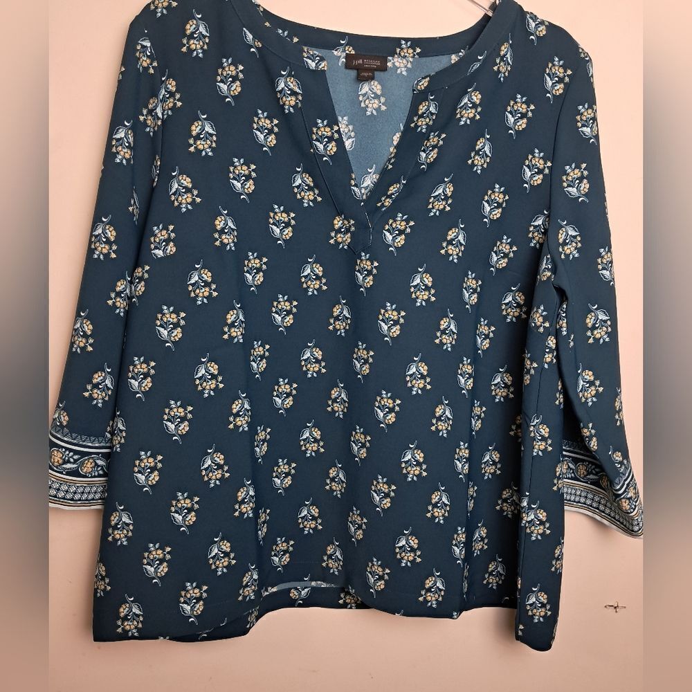 J. Jill Wearever Collection Popover top Print Bohemian Green Large